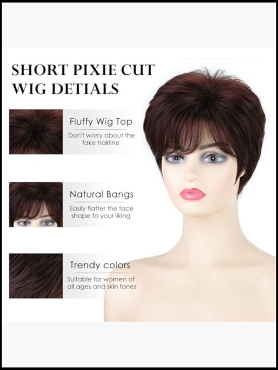 Short Pixie Wig for Women Layered Synthetic Hair with Bangs Natural Look main image 4